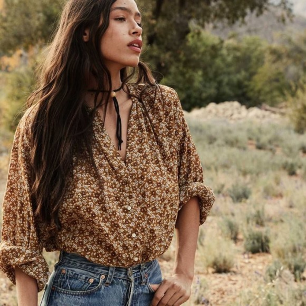 Doen The Jane Blouse in Golden Mesa Flor, Size Extra Small